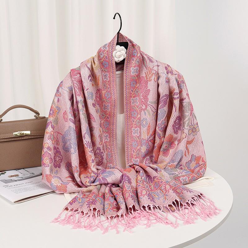 Floral Knitted Shawl With Long Tassels Lightweight Wool-Feel Wrap Women 2025 Elegant Scarf