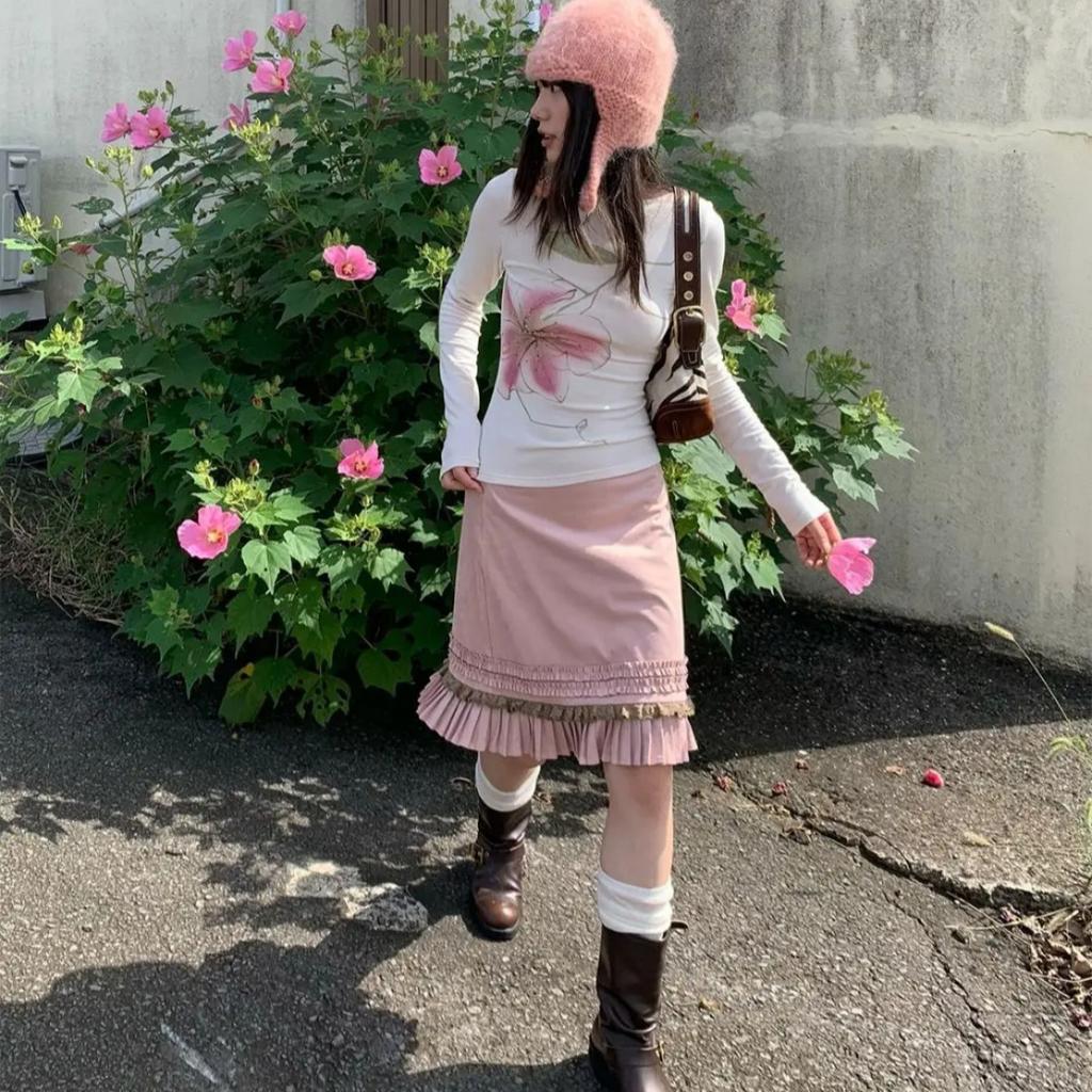 Женская футболка Y2K Fairycore с длинным рукавом и цветочным графическим принтом