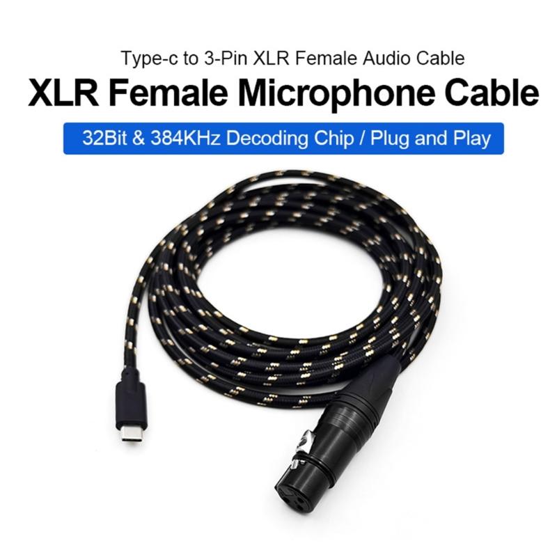 Кабель 1/1,5/2 м, 3-контактный female на USB C, USB C на 3-контактный female Aux для подключения микрофонов к смартфонам, планшетам