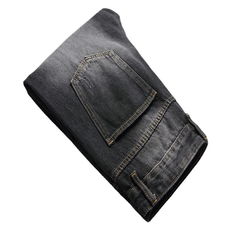 2024 европейские и американские модные черные джинсы со средней талией, неэластичные, с несколькими отверстиями, повседневные прямые брюки