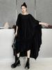 Xitao Black Irregular Batwing Sleeve Dress Loose Fashion Folds Patchwork Hem 2024 Summer New Personality Women WLD20226