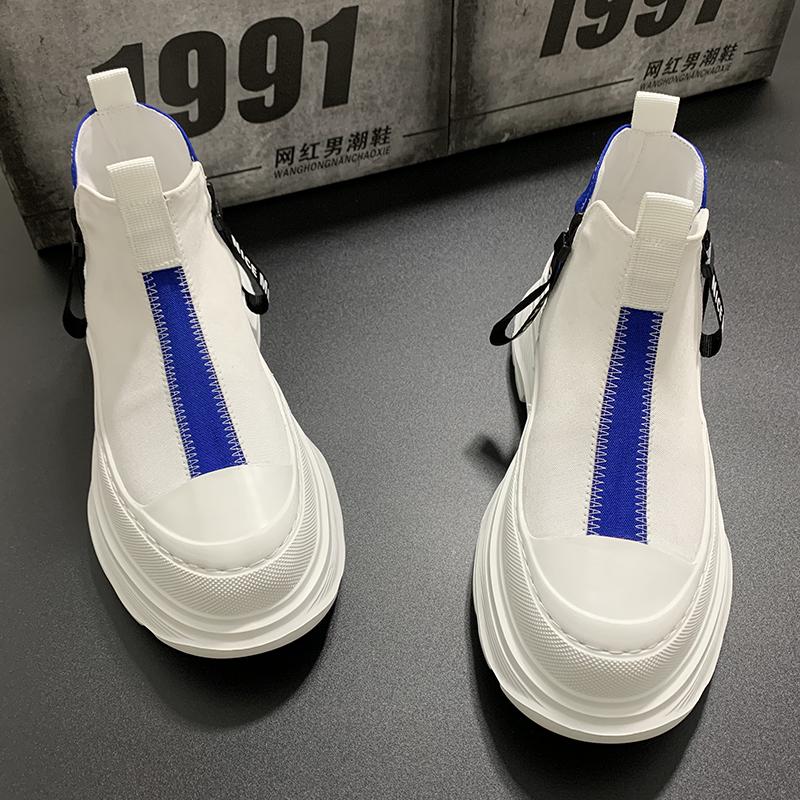 Мужские летние дышащие высокие туфли в корейском стиле на каждый день из парусины на платформе с застежкой-молнией
