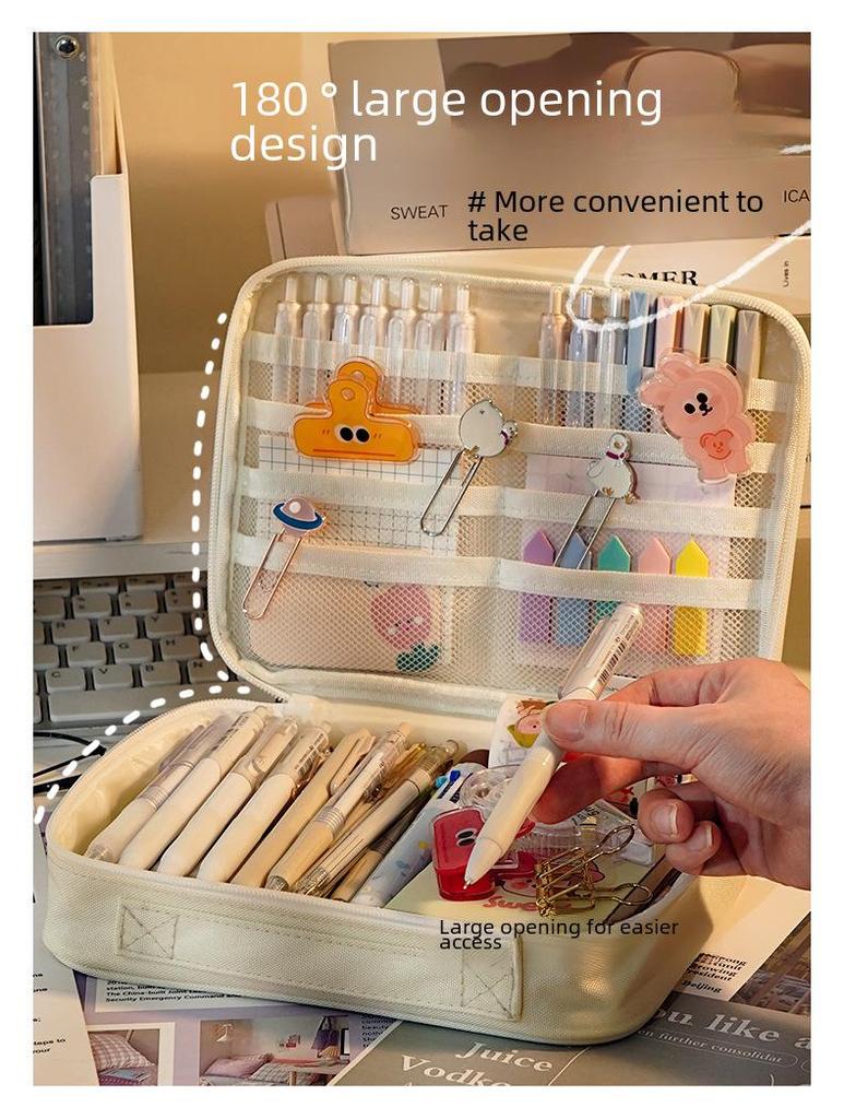 Синий Фруктовый Прозрачный Гигантский Пенал в Японском Стиле - Портативный Органайзер для Школьных Канцелярских Принадлежностей