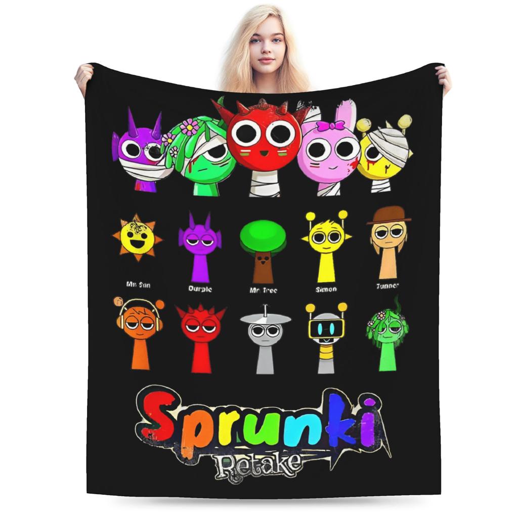Игровое Бархатное Пледовое Одеяло с Персонажами Sprunki Одеяла для Кровати Теплое Наружное Одеяло
