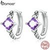 BAMOER 925 Sterling Silver Purple Zirconium Snake Pattern Ear Buckles for Women Fine Jewelry Luxury Brand Earrings Gift