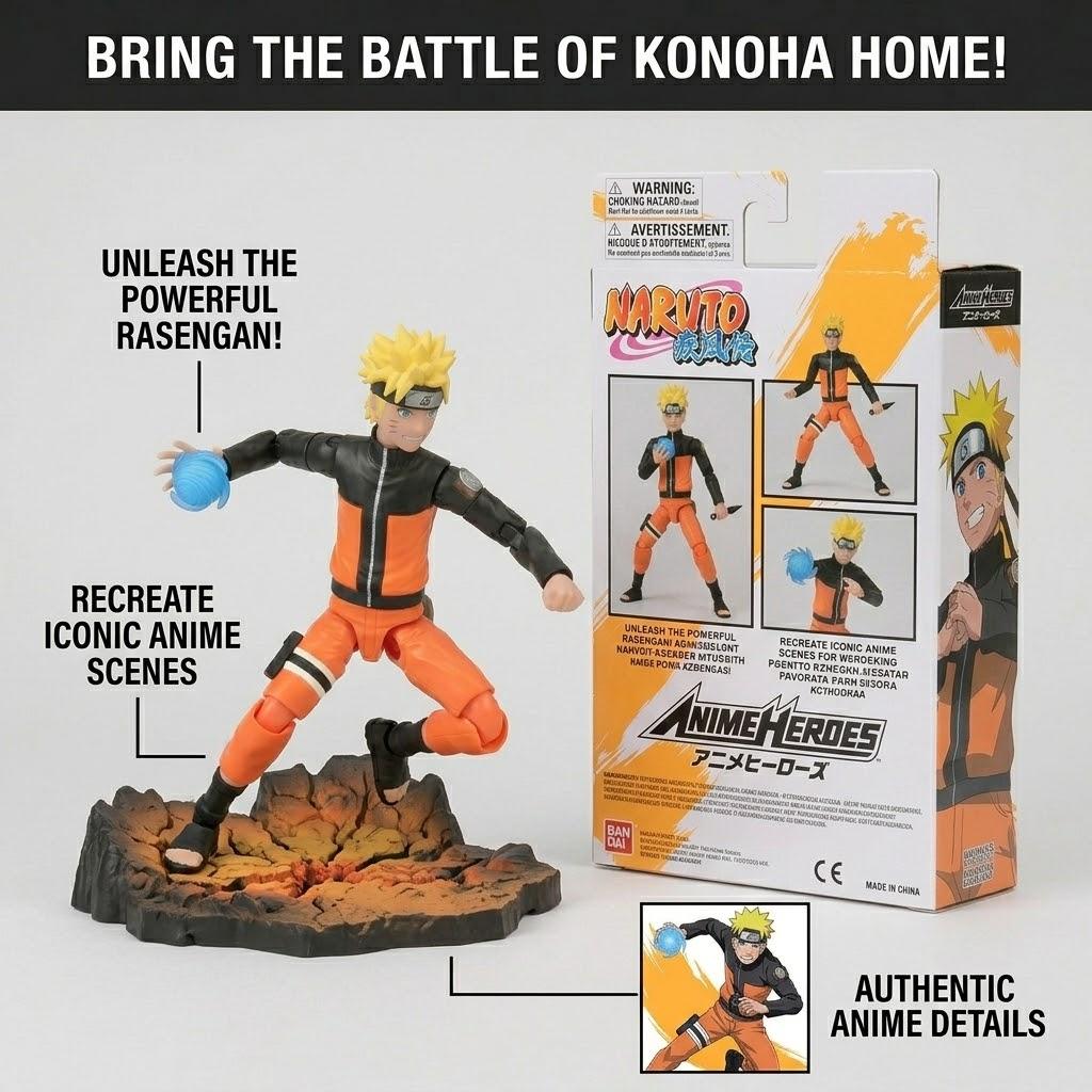 Naruto Shippuden Anime Heroes Action Figure - 6.5" (17cm) Uzumaki Naruto Collectible Toy with Rasengan Effect