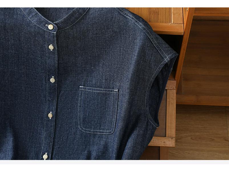 Женская ретро синяя джинсовая летняя рубашка без рукавов 2025