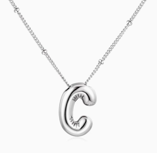LT-12056 Stainless Steel 18K Gold Balloon Letter Necklace Silver Bubbles 26 English Alphabet Pendants Jewelry