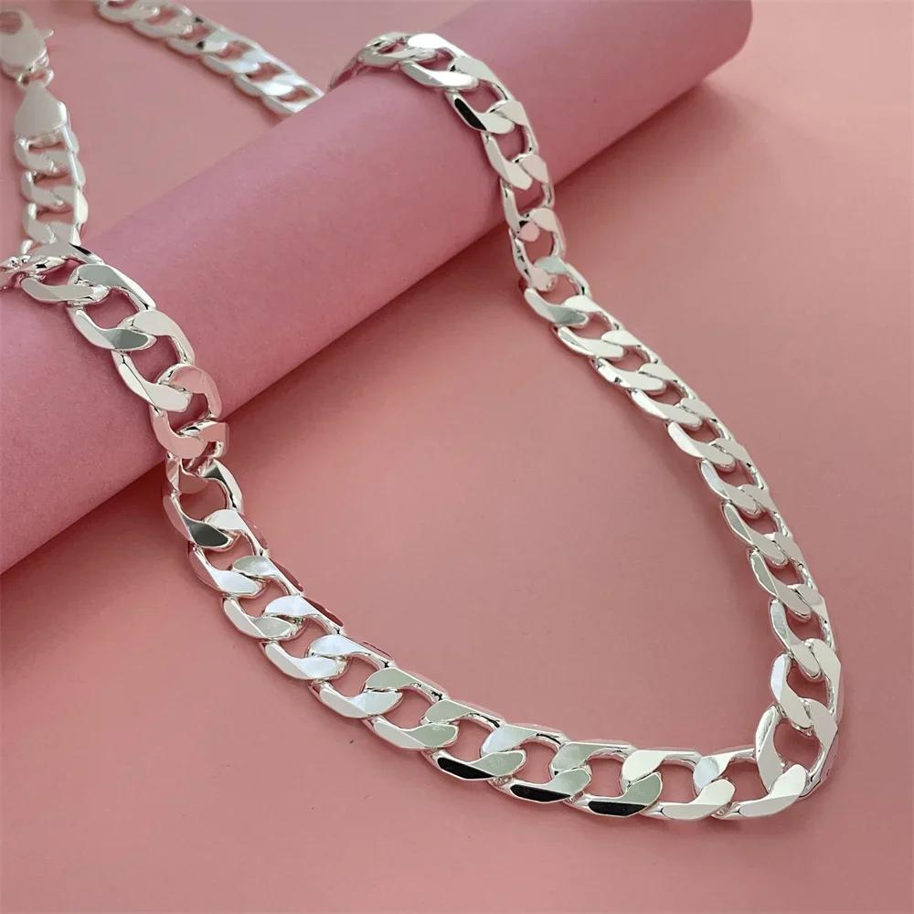 Серебряное ожерелье 925 пробы, Унисекс, Классическая цепочка, Свадьба, Юбилей, Рождественский подарок 2 мм - 12 мм 20 см - 70 см