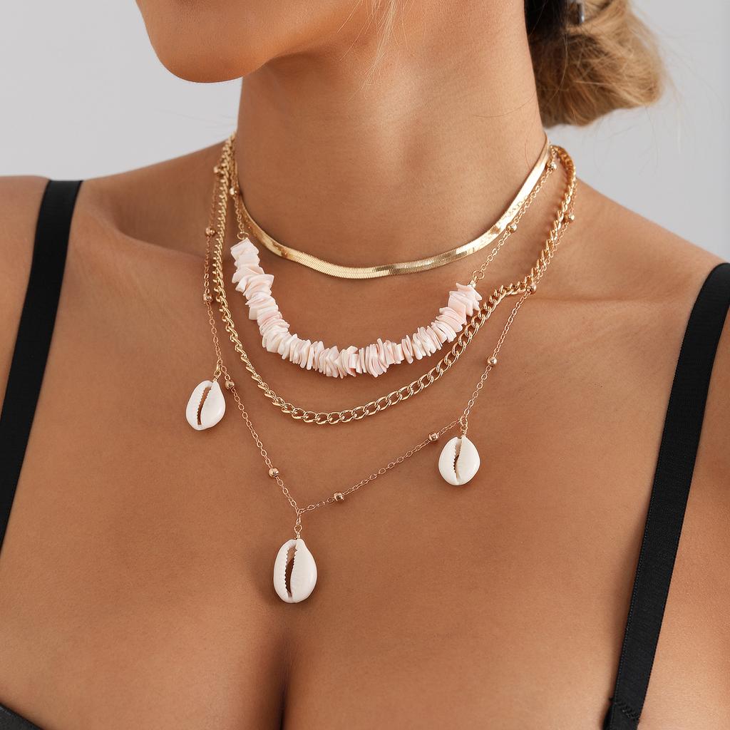 Ожерелье, Многослойная пляжная цепочка из бусин из битого ракушечника, Подвеска, Цепочка на шею, Женское ожерелье