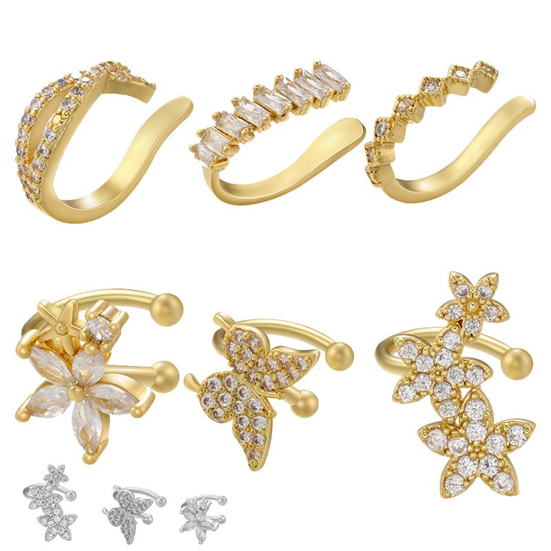 ZHUKOU butterfly Ear cuffs women clip on earrings Flower No Pierced earrings for women Cubic Zirconia Jewelry VE705