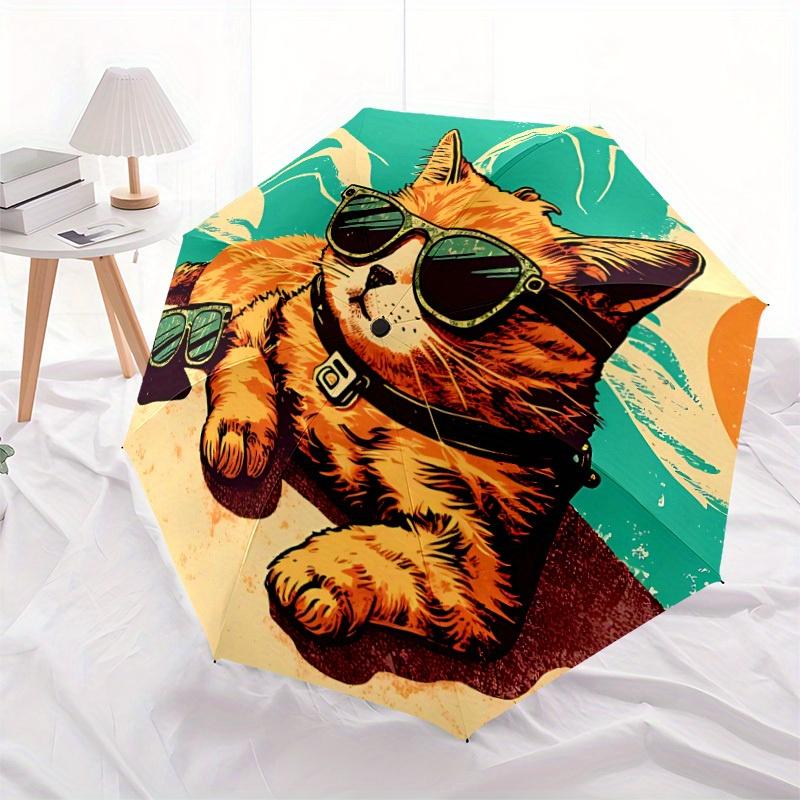 1pc Sunglasses Beach Cat Automatic Open/close Umbrella, 8-Rib sturdy structure, Portable Travel Umbrella, Parties, Everyday Use, 13161