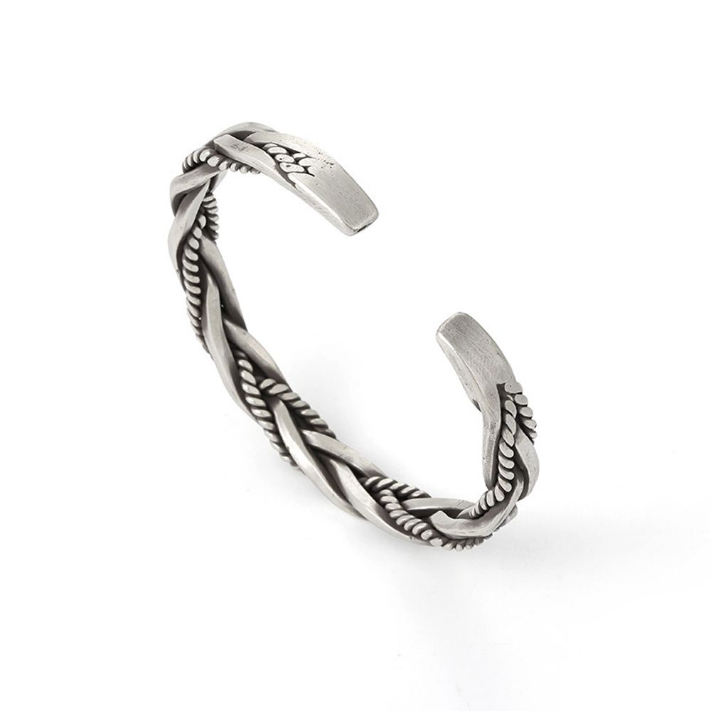 Geometric Vintage Woven Silver Color Men Simple Bangles Opening Bracelets Fashion Jewelry Twisted
