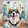 Corgi Scuba Diving Shower Curtain Playful Corgi Tropical Fish Coral Reefs Colorful Design Polyester Washable With Hooks