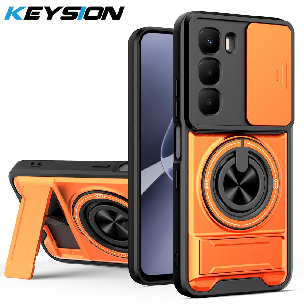 KEYSION Магнитный чехол для телефона Infinix Hot 60i 4G 60 5G Hot 60 Pro Защита камеры со сдвижной крышкой Вертикальная подставка Ударопрочный чехол