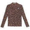 Autumn Leopard Print Slim Body Shirt Mesh Base Shirt for Women with Thin Casual Half-high Neck Temperament T-shirt