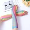 Party For Women Girl Long Half Finger Nylon Rainbow Color Gloves Fishing Net Gloves Arm Sleeves