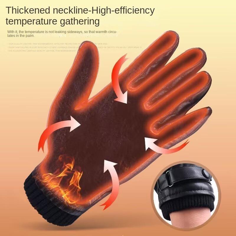 Осенние и зимние мужские кожаные перчатки PU с сенсорным экраном, водонепроницаемые, ветрозащитные и теплые, для взрослых, бархатные, для вождения, с закрытыми пальцами, для езды на открытом воздухе