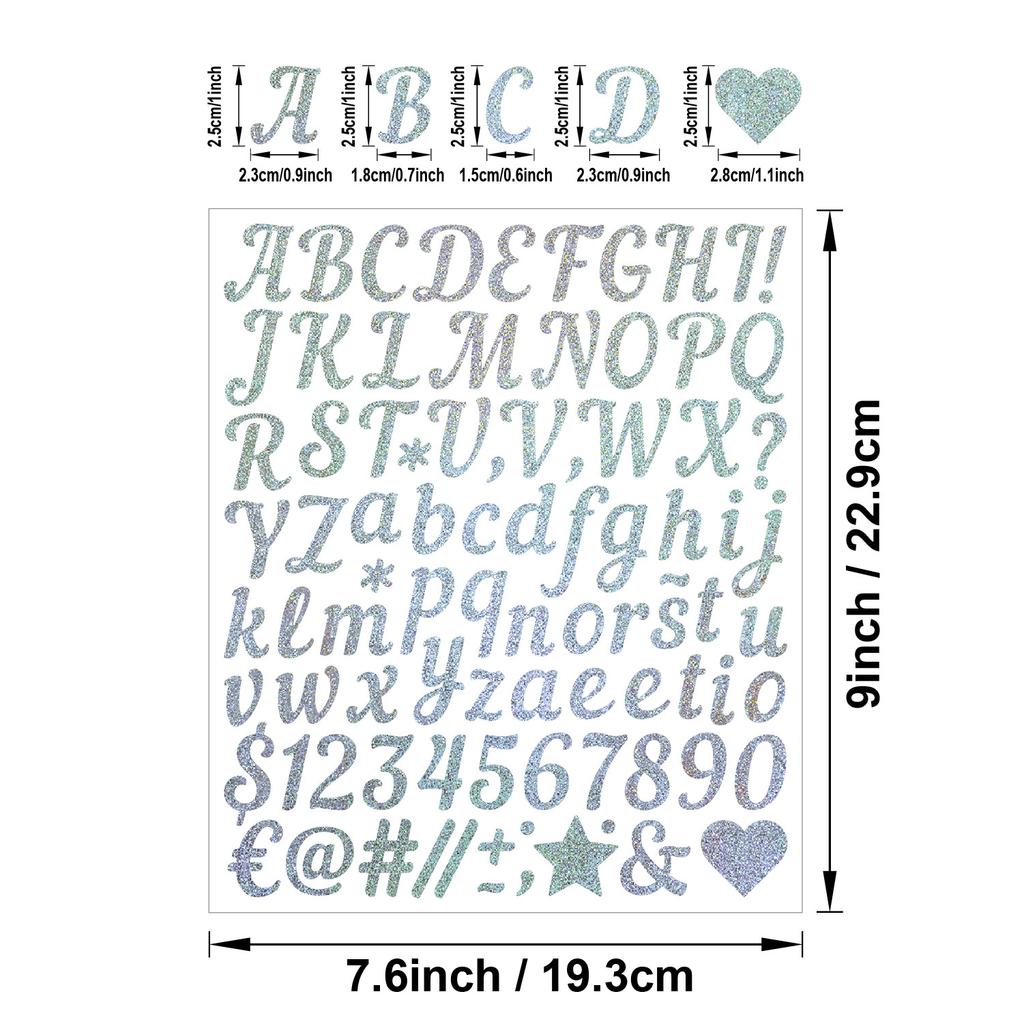 1 Inch Handwritten Letter Sticker Gold Sand Silver Sand Shiny Stout Waterproof Gift Greeting Card DIY Alphanumeric Sticker