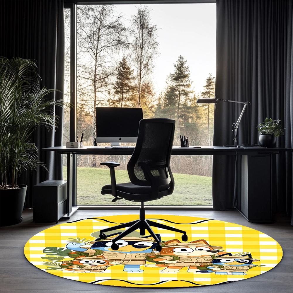 Bluey Printed Round Rug Carpet Chair Rug Area Rug Entryway Doormats,for Office Chair Living Room Bedroom Kitchen Room.