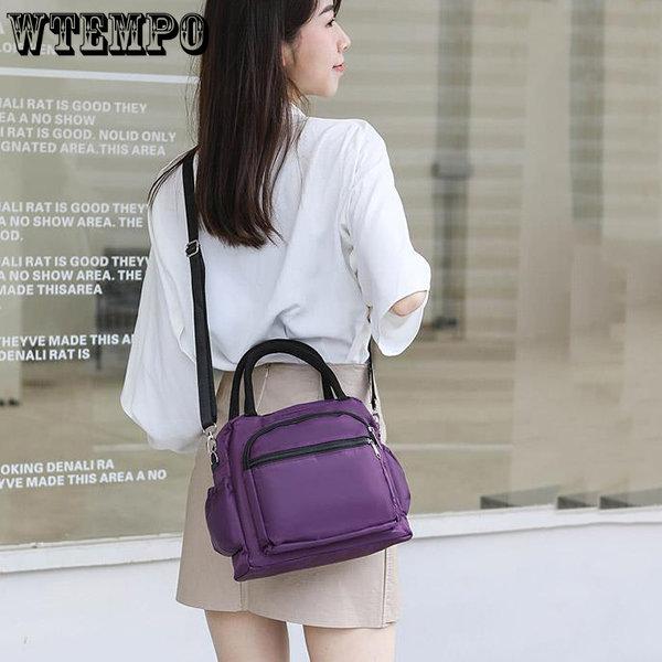 WTEMPO Женские повседневные сумки на одно плечо, женские однотонные сумки Bento большой емкости на молнии с несколькими карманами, холщовая сумка
