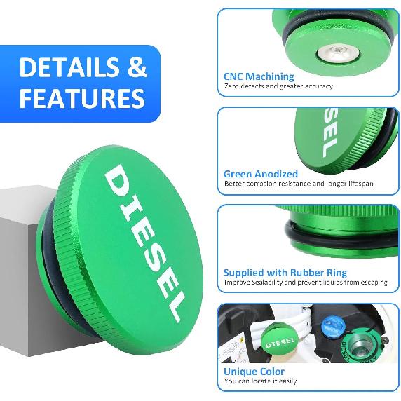 WeiSen Diesel Fuel Cap Magnetic Ram Diesel Billet Aluminum Fuel Cap Compatible With Dodge Ram 1500 2500 3500 2013-2018 (Includes 2 O-Rings)