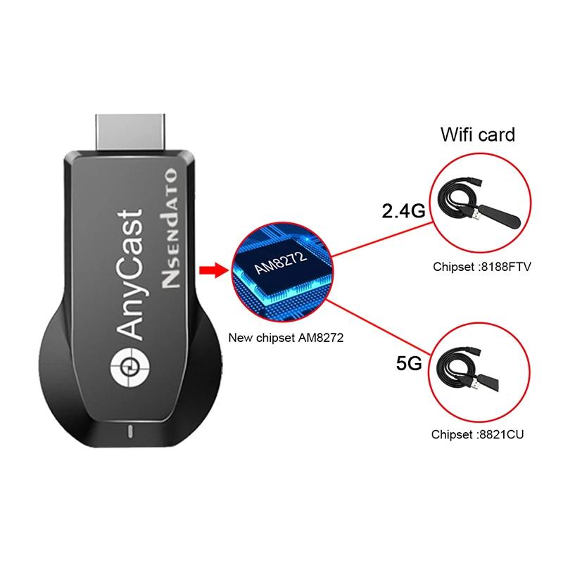 4K HD WiFi Донгл для отображения Anycast M100, Двухдиапазонный беспроводной ТВ-стик-приемник 2,4 ГГц и 5 ГГц, Поддержка DLNA AirPlay для iOS Android ПК