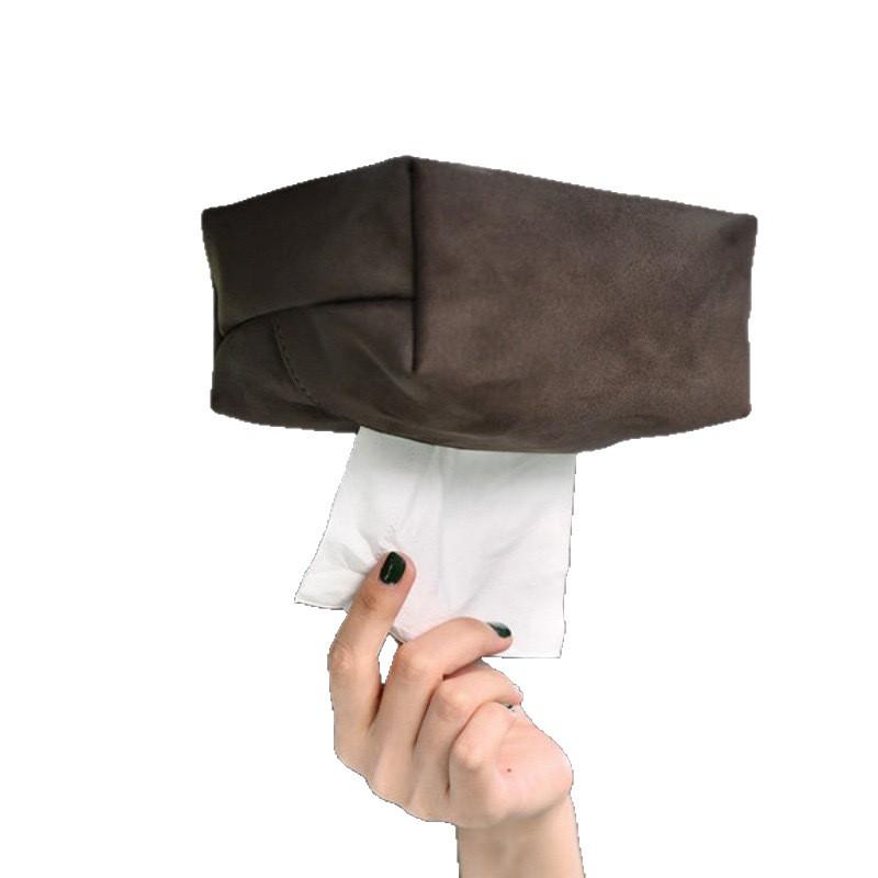 Car Sun Visor Tissue Holder With Strong Magnet Leather Interior Accessory Pull-Out Tissues Luxury Style In Gray Brown