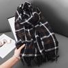 High Looking Imitation Cashmere Retro Hoop Yarn Plaid Scarf for Women Autumn and Winter Fashion Warm Tassel Shawl Scarf