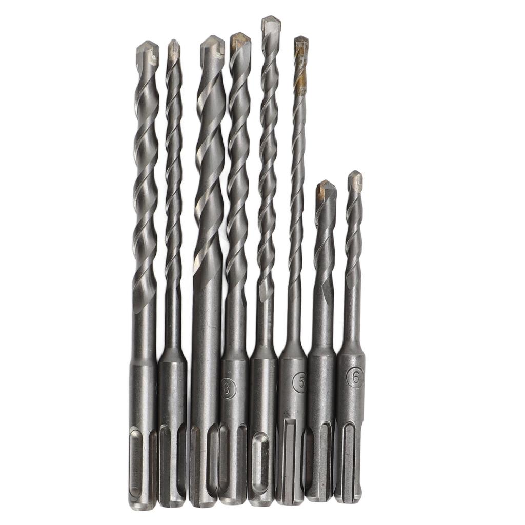8Pcs Hammer Drill Bit Carbide Tip 2 Flute Drilling Tool Set Kit for Concrete