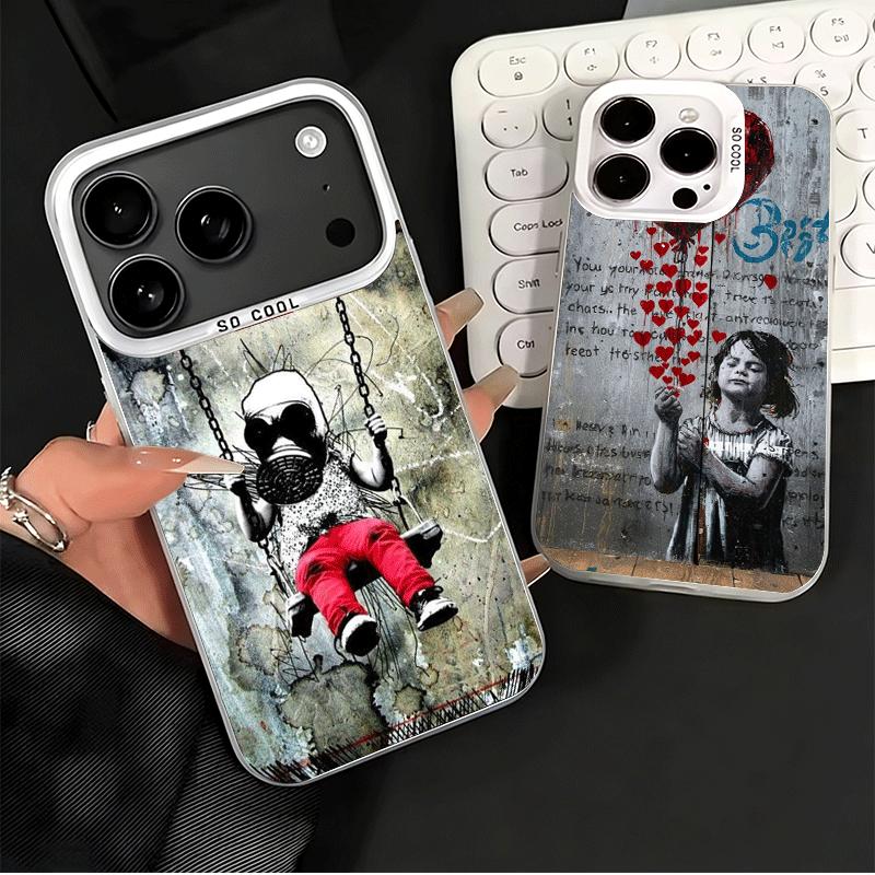 B-Banksy Art Graffiti Artist Shockproof Phone Case for iPhone 17 Air 16 16E 15 Pro Max 14 Plus 13 Mini 12 Back Cover Anti Fall F