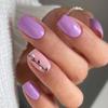 24Pcs Cute Purple-Color Gel Fake Nails Flat Head Press-On Nails Wearable False Nails Full Cover Artificial French Tip DIY Nail Art Accessories