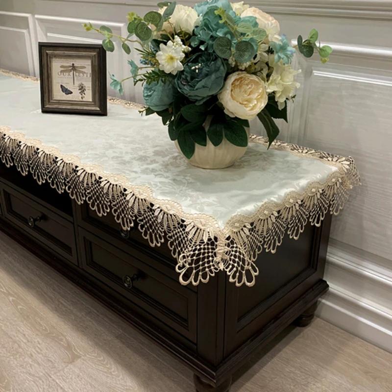 Скатерть прямоугольная европейская кофейная вышитая кружевная тумба под телевизор, чехол для стола, скатерть из ткани с длинной полоской, пылезащитный чехол