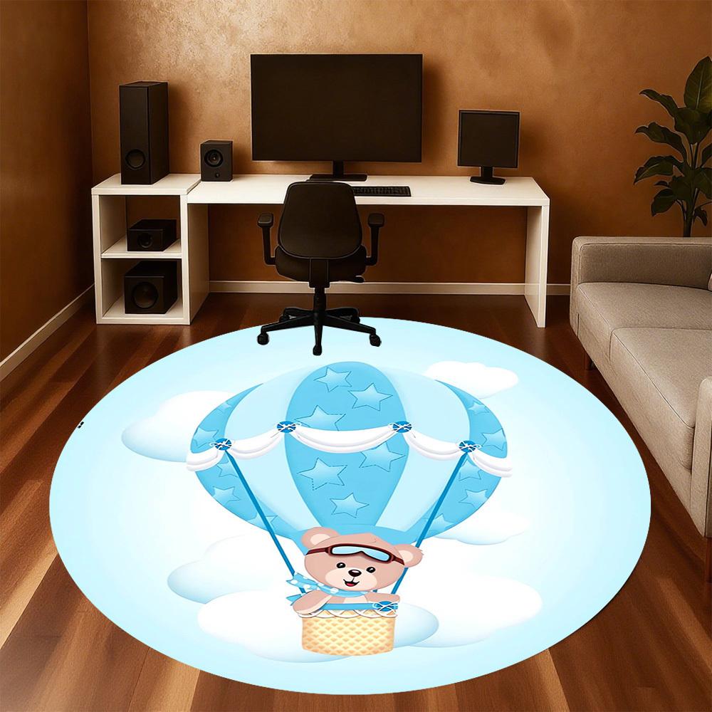 1pc Hot air balloon Teddy bear Round Chair mat Area Rug - Non-Slip, Floor Mat for Office, Bedroom, home decor Christmas Gift p0811435