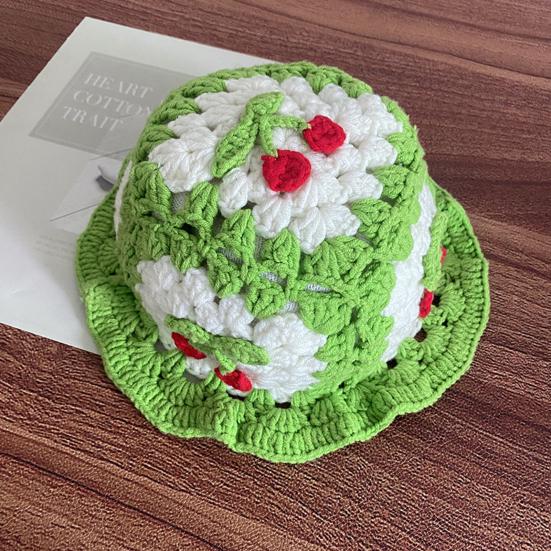 Мультяшная шерстяная шапка с аппликацией из вишни, вязаная шапка, детский головной убор цвета конфет, детская шляпа-ведро, детская вязаная шапка для фотосъемки, дни рождения, вечеринки на открытом воздухе, кепка