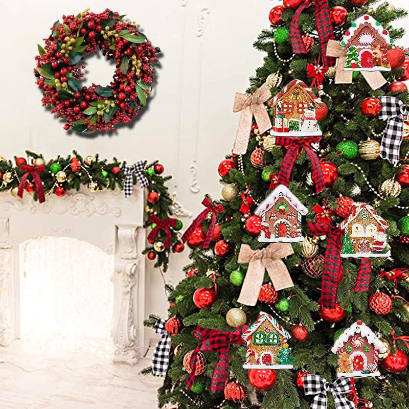 12 шт. Украшение для рождественской елки, подвеска в виде пряничного домика, деревянная многоэлементная подвесная веревка, праздничный подарок в виде деревянного домика