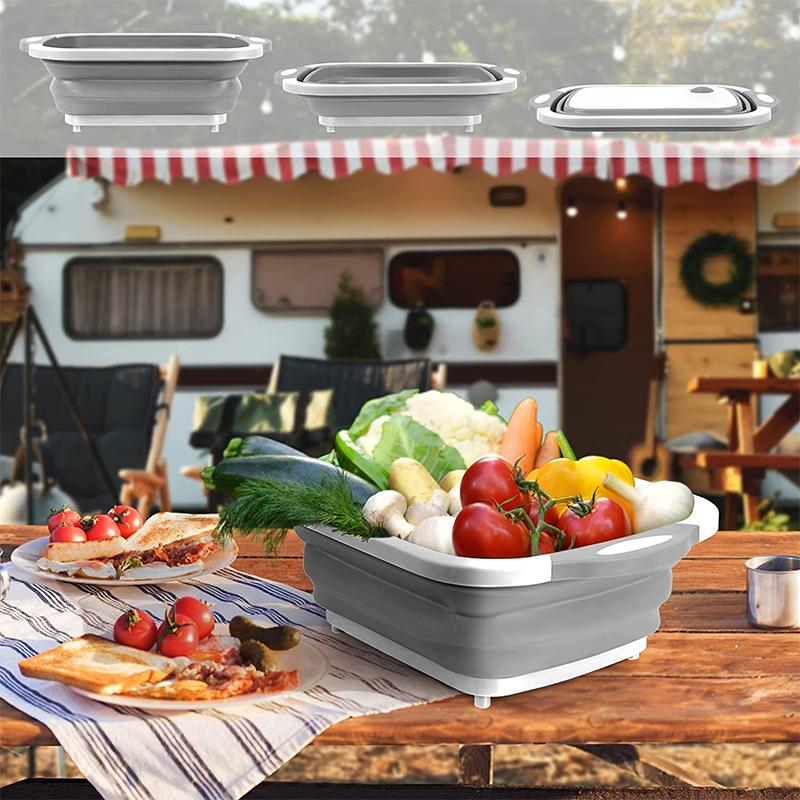 Складная разделочная доска 3 в 1, складная разделочная доска, походная посуда, раковина, экономящая пространство, кухонная дренажная корзина JT120