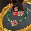 Ретро круглые серьги-гвоздики со стразами модная подвеска изысканное зеленое хрустальное ожерелье для женщин