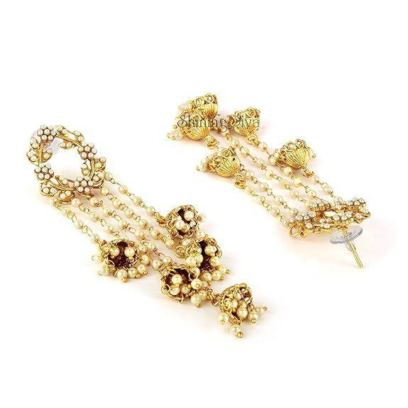 Модные позолоченные стильные традиционные серьги с жемчугом Джумка Джумки для женщин и девочек (золотой)