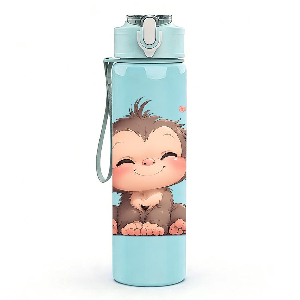 1PC Smiling Baby Monkey 750ml Color Plastic Sports Water Bottle Leakproof Flip Straw Lid Suitable for Sports Office Home Use