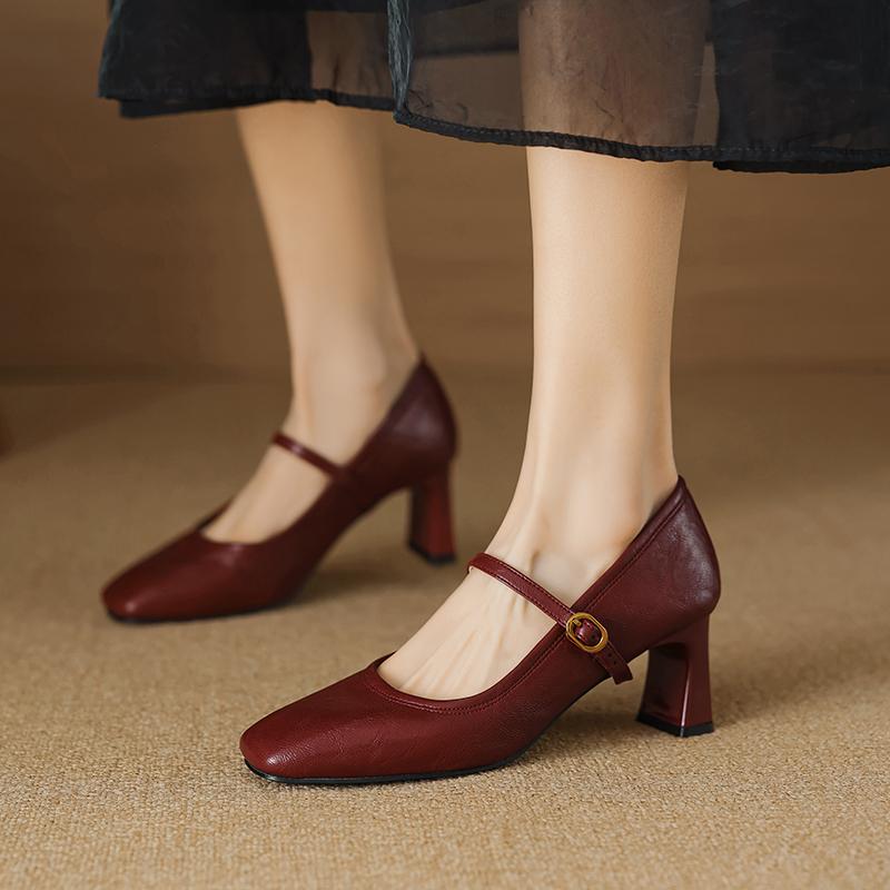 Уличный стиль Толстый каблук Женские туфли Мэри Джейн Лаконичные Мелкие Рабочие туфли Женские Элегантные Квадратный носок Вечерние Туфли-лодочки