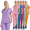 Women's Short Sleeve Stretch Scrub Suit and Surgical Isolation Gown for Medical and Dental Use