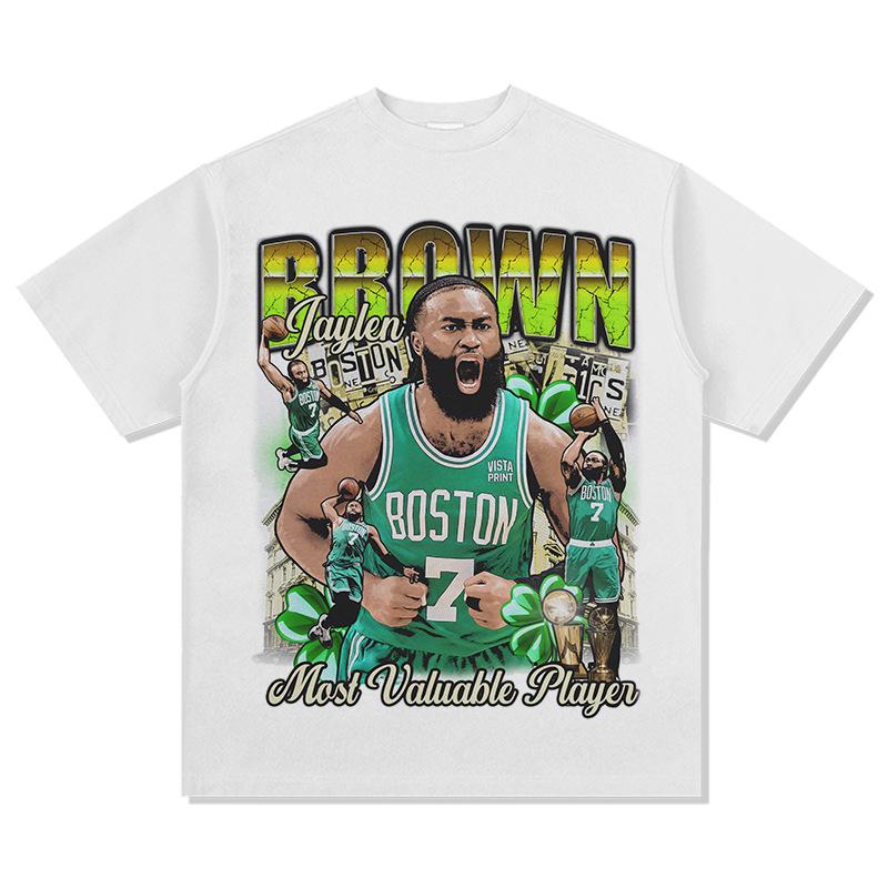 Винтажная хлопковая футболка с коротким рукавом и принтом Jaylen Brown Boston, Топ для спортивных тренировок фаната баскетбола, Летние футболки для мужчин и женщин