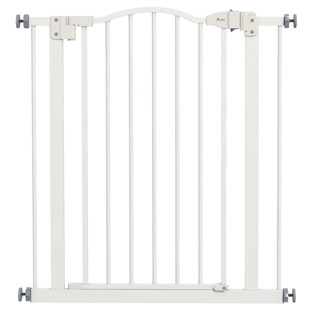 Metal 74-80cm Adjustable Pet Gate Safety Barrier w/ Auto-Close Door White