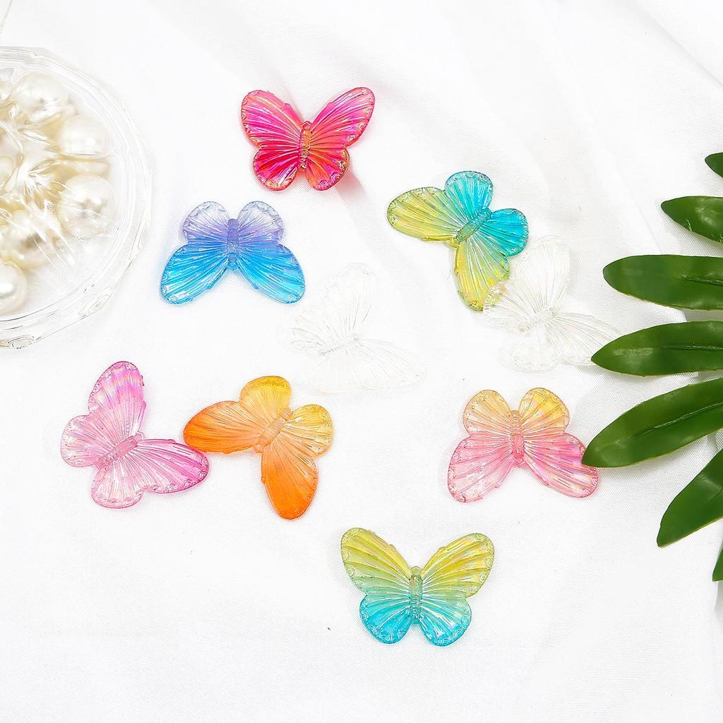 200Pcs Acrylic Butterfly Gradual Color Beads for DIY Jewelry Making Findings