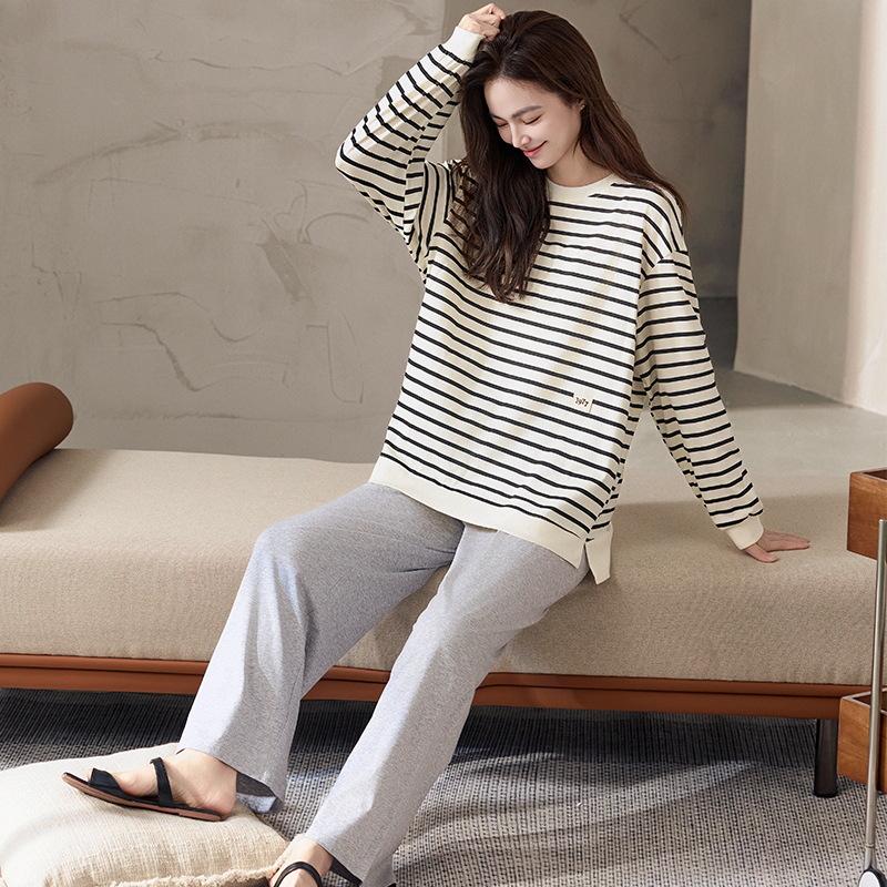 Женская антибактериальная пижама из 100% чистого хлопка - пуловер с длинными рукавами на весну/осень