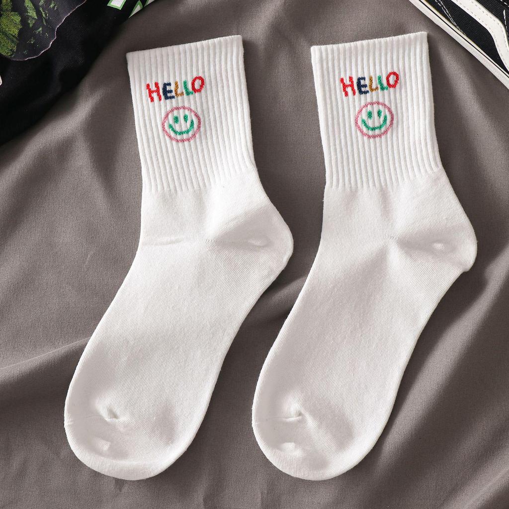 Women's Korean Trendy Cartoon Long Sports Socks - Black & White, Mid-Tube, Autumn/Winter, All-Match.