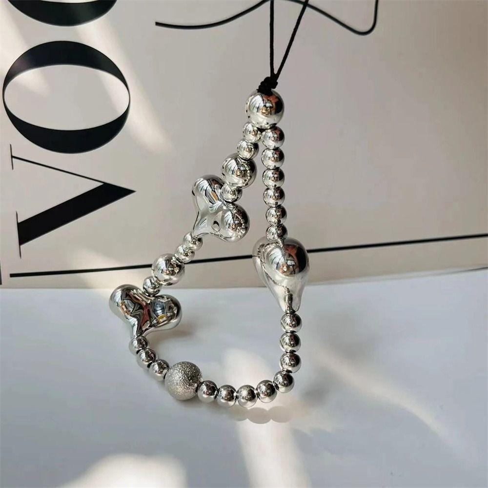 Telephone Chain Phone Beaded Rope Heart Phone Charms Cell Phone Straps Silver Heart Phone Lanyard