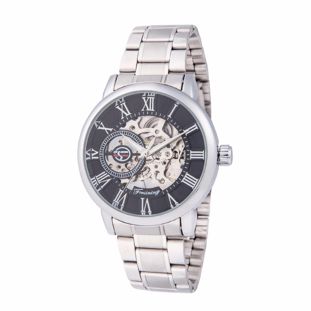 Forsining Часы мужские часы модные повседневные золотые часы стальной ремешок полые автоматические механические часы S838-9-A