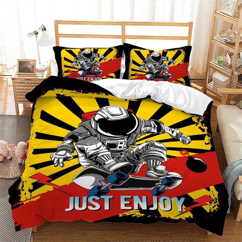 Skateboard Duvet Cover Microfiber Extreme Sports Game Bedding Set Astronaut Spaceman Skateboard Quilt Cover For Boys Teen Boys